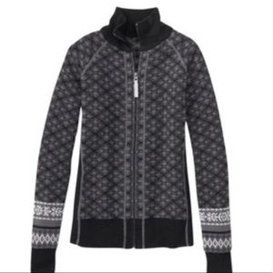 ATHLETA Double Poinsettia Zip Up Wool Sweater XL
